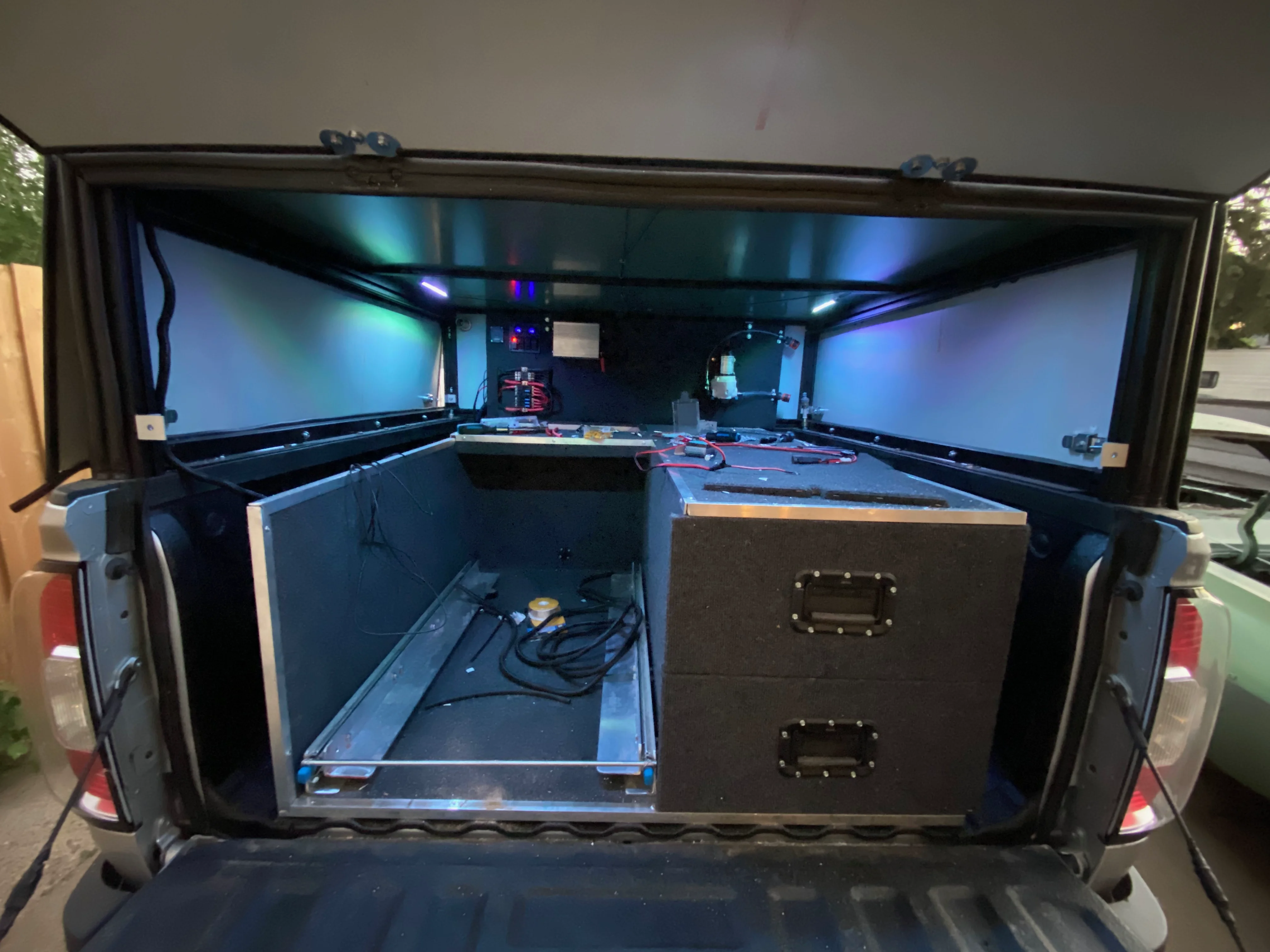 Color-changing LED strip lights in canopy